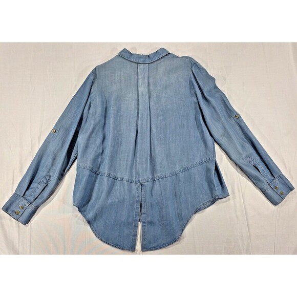 Saks Womens Chambray Blouse Western Boho Long Sleeve Button Up Shirt Blue Large - Picture 2 of 15